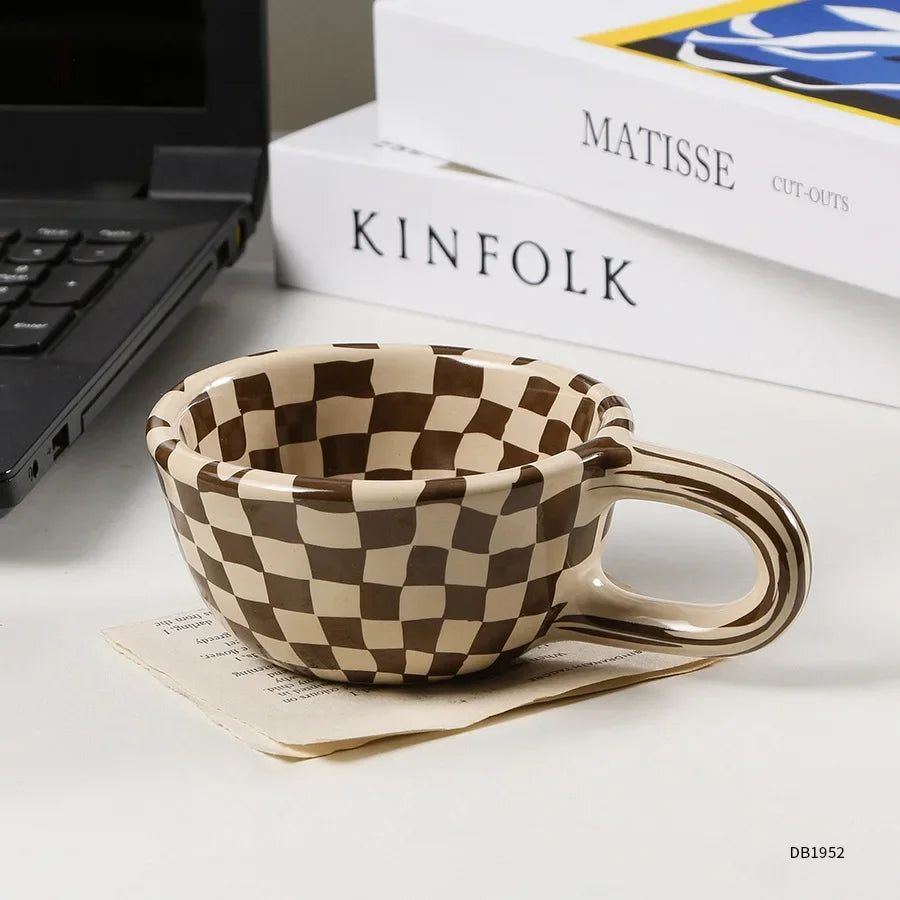 TerraVerve Artisan Ceramic Mug – Earthy Checkered Charm for Modern Coffee Moments - All Around Casa
