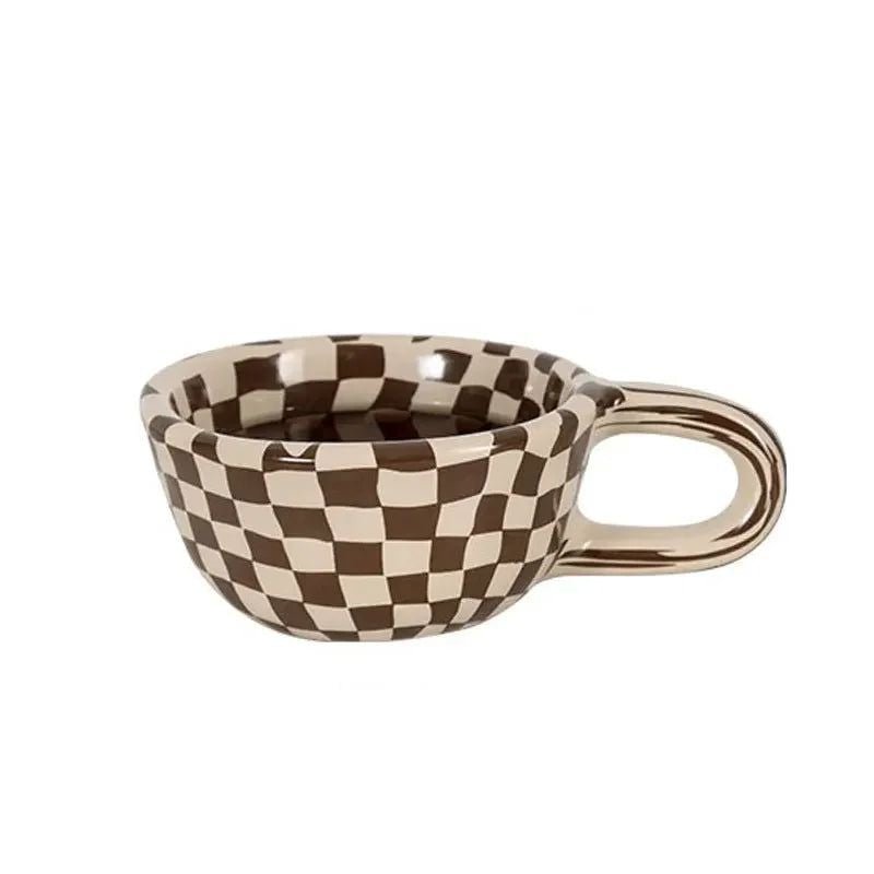 TerraVerve Artisan Ceramic Mug – Earthy Checkered Charm for Modern Coffee Moments - All Around Casa