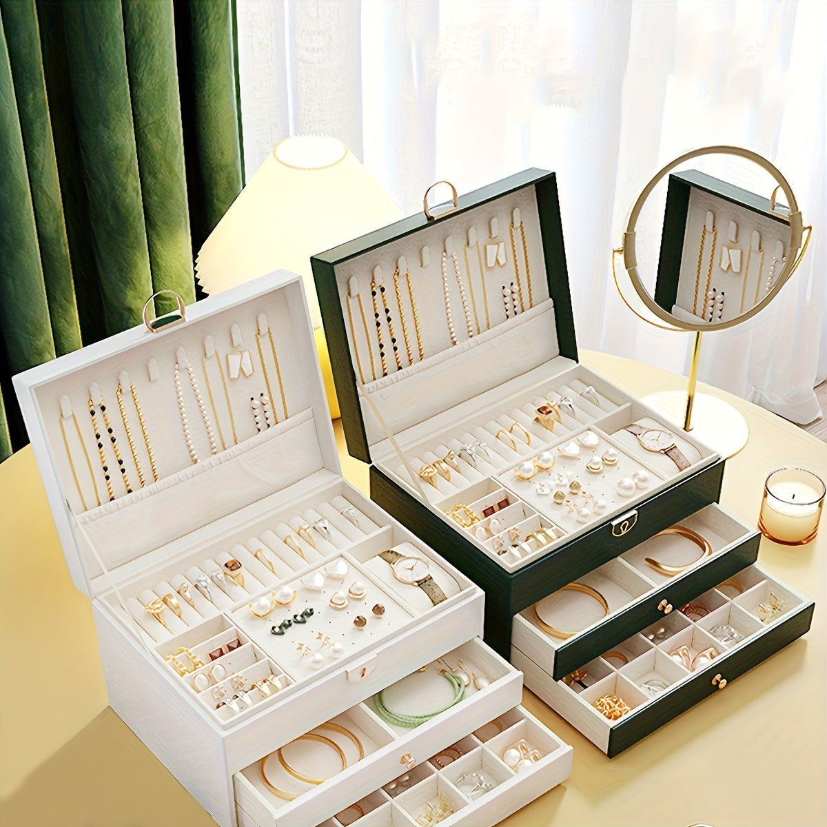 Velora Luxe Jewelry Organizer – Elegant Leather Box with Drawers for Timeless Storage - All Around Casa