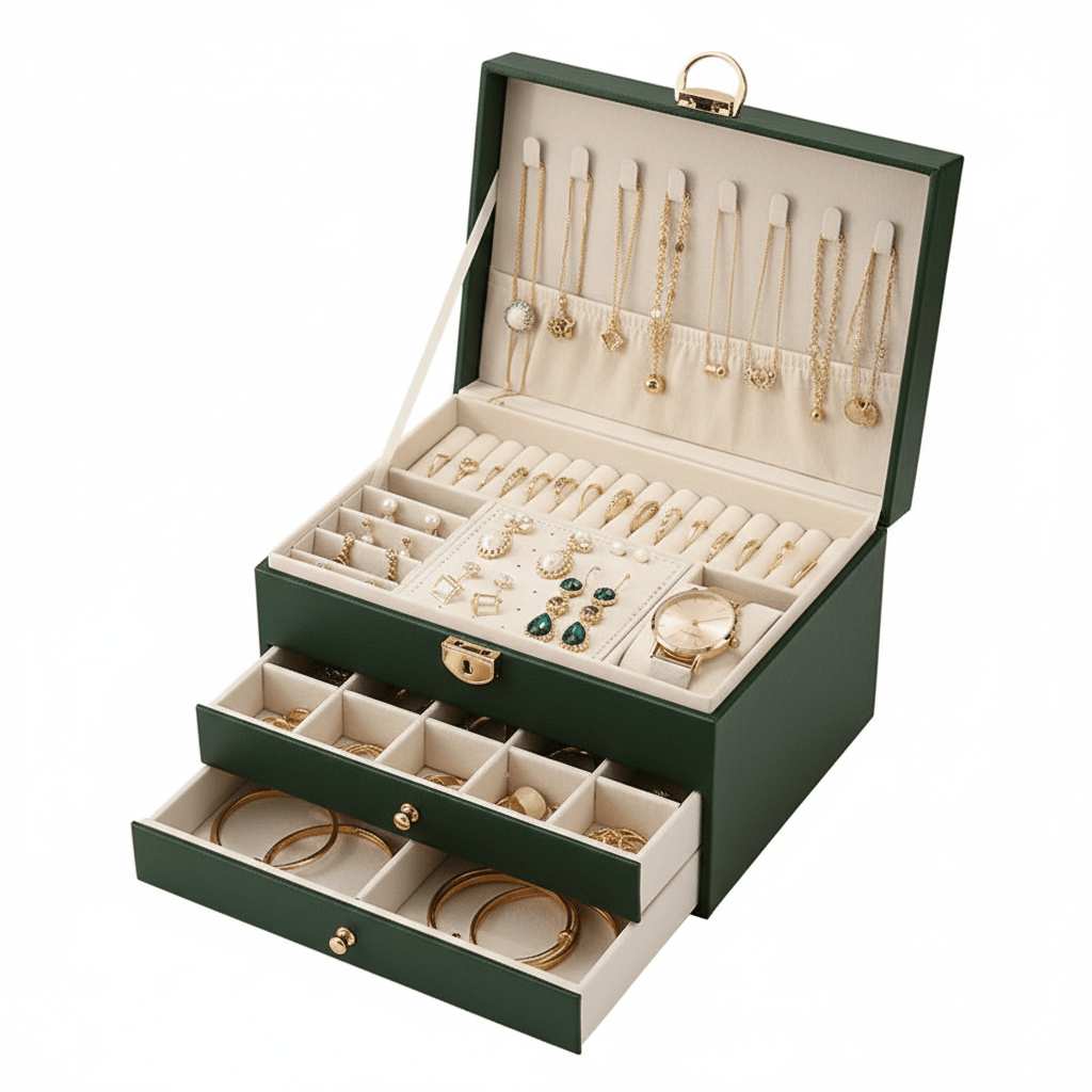 Velora Luxe Jewelry Organizer – Elegant Leather Box with Drawers for Timeless Storage - All Around Casa