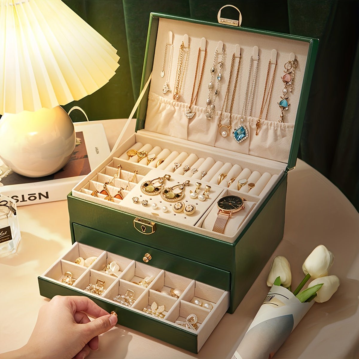 Velora Luxe Jewelry Organizer – Elegant Leather Box with Drawers for Timeless Storage - All Around Casa