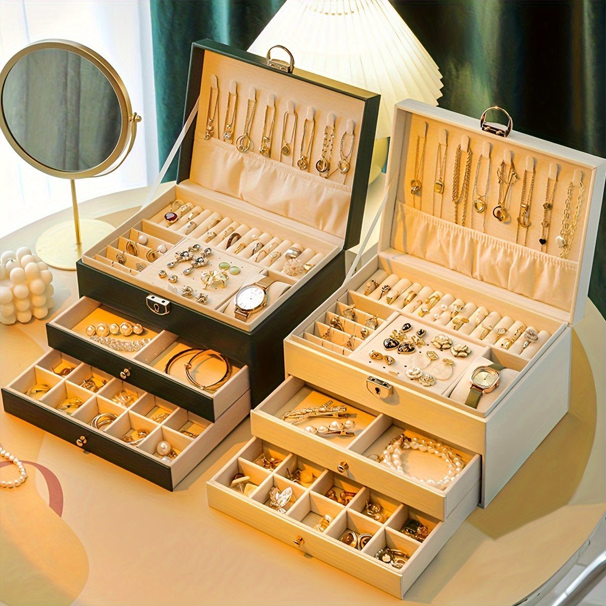 Velora Luxe Jewelry Organizer – Elegant Leather Box with Drawers for Timeless Storage - All Around Casa