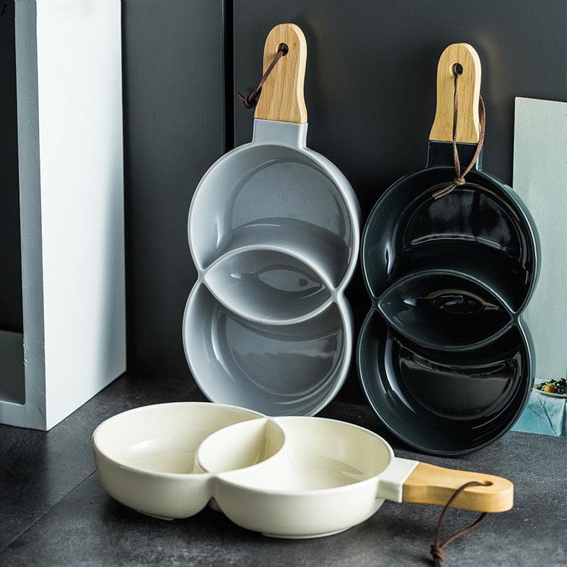 Vennora Elegant Ceramic Snack Plate with Wooden Handle for Stylish Serving - All Around Casa