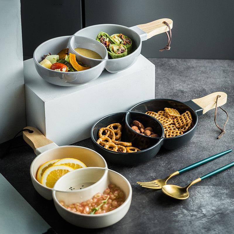 Vennora Elegant Ceramic Snack Plate with Wooden Handle for Stylish Serving - All Around Casa