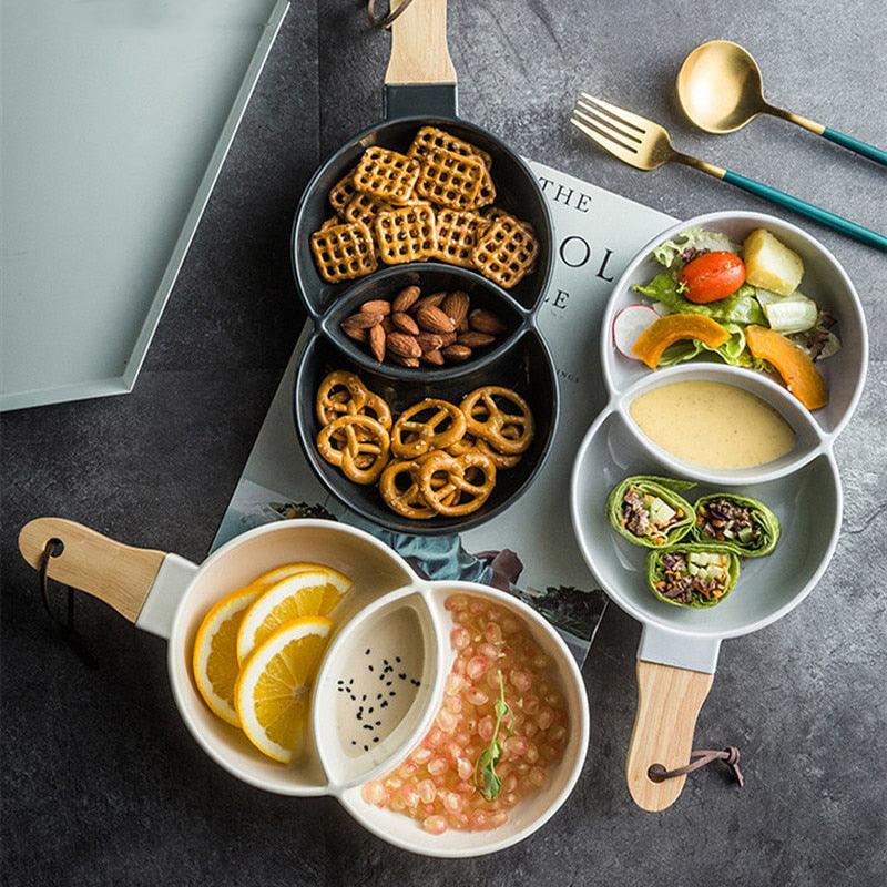 Vennora Elegant Ceramic Snack Plate with Wooden Handle for Stylish Serving - All Around Casa