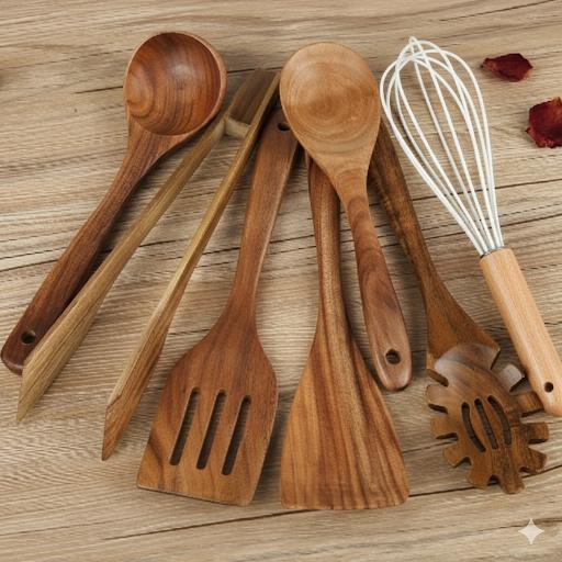 WoodHaven – Elegant Natural Wooden Kitchen Utensil Set for Refined Home Cooking - All Around Casa