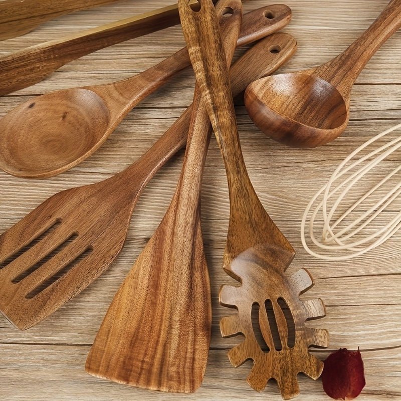WoodHaven – Elegant Natural Wooden Kitchen Utensil Set for Refined Home Cooking - All Around Casa