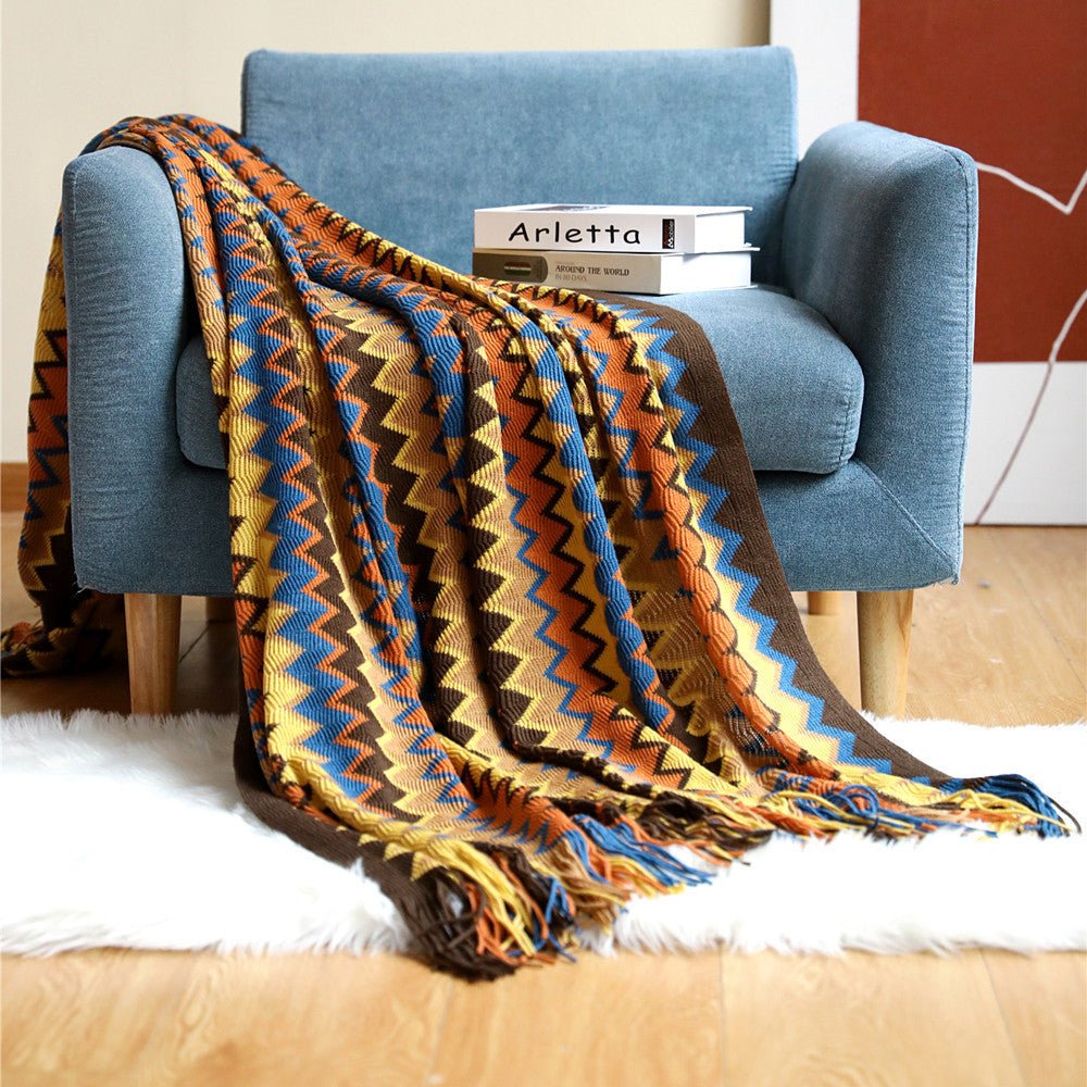 Zahara Luxe Chevron Throw Blanket – Bohemian Charm with Earthy Warmth - All Around Casa