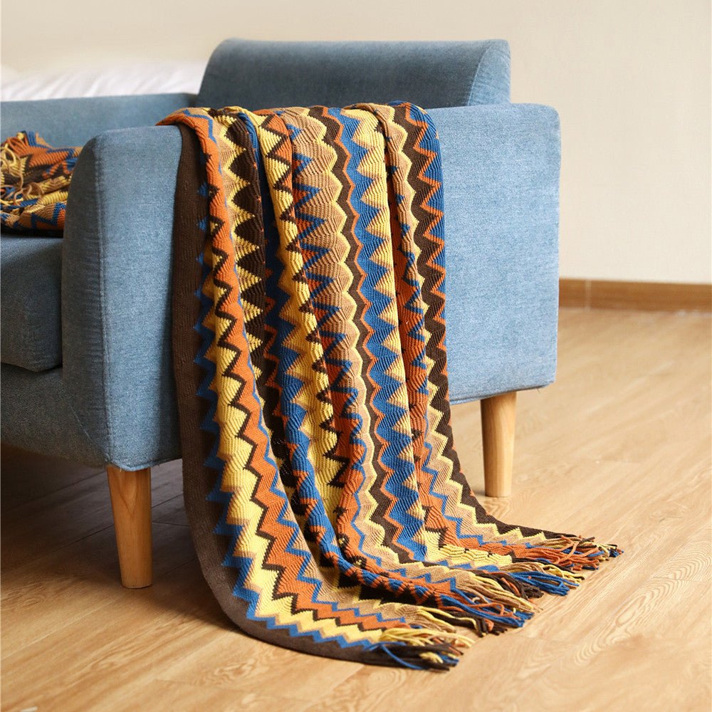 Zahara Luxe Chevron Throw Blanket – Bohemian Charm with Earthy Warmth - All Around Casa