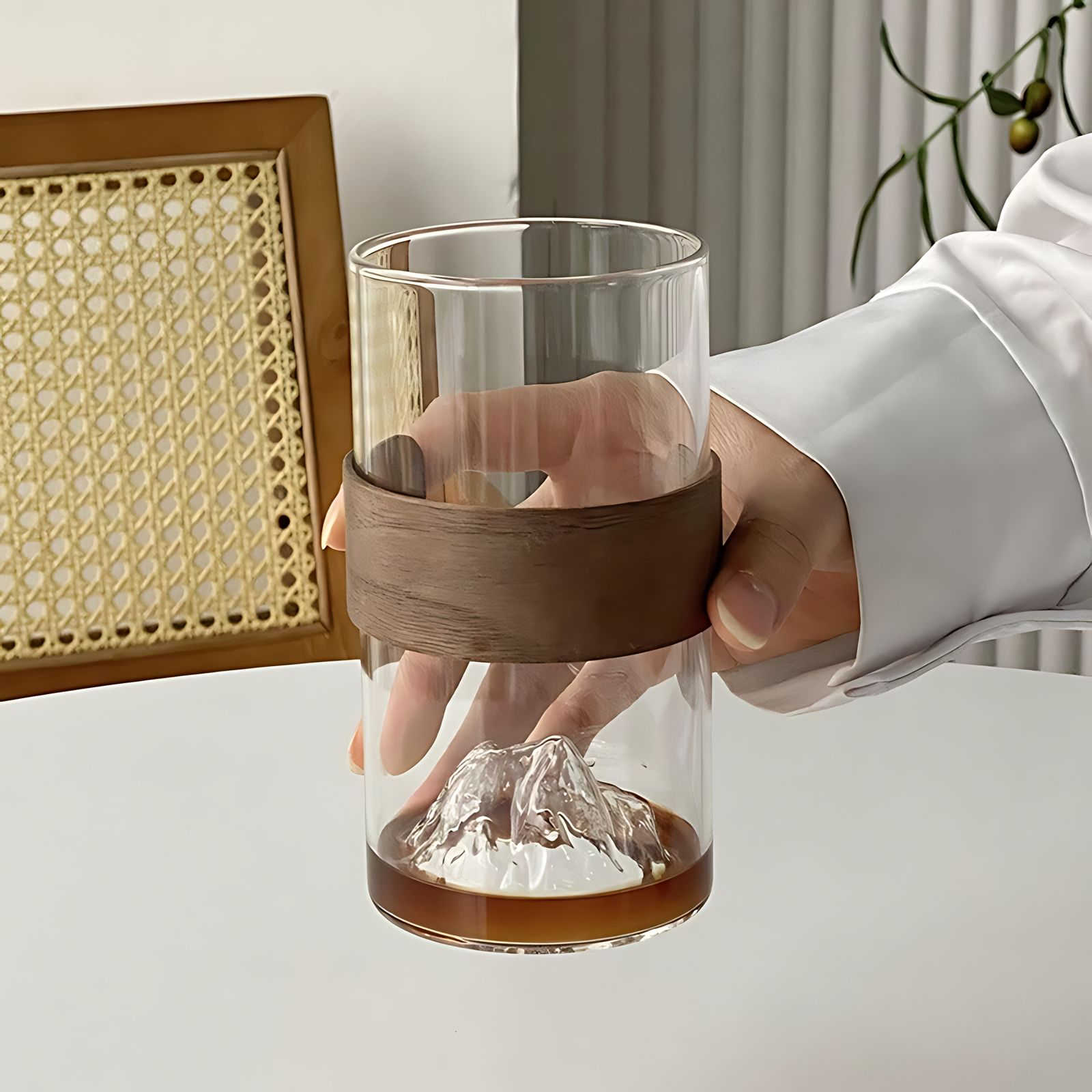 ZenPeak Mountain Glass – Japanese - Inspired Tea & Coffee Cup with Wooden Grip - All Around Casa
