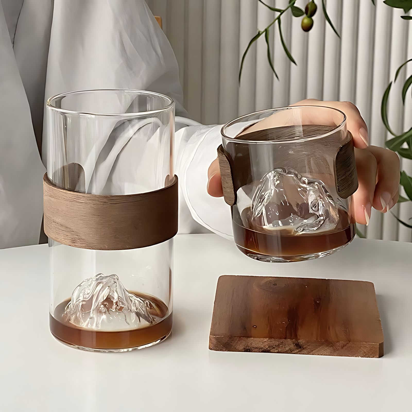 ZenPeak Mountain Glass – Japanese - Inspired Tea & Coffee Cup with Wooden Grip - All Around Casa