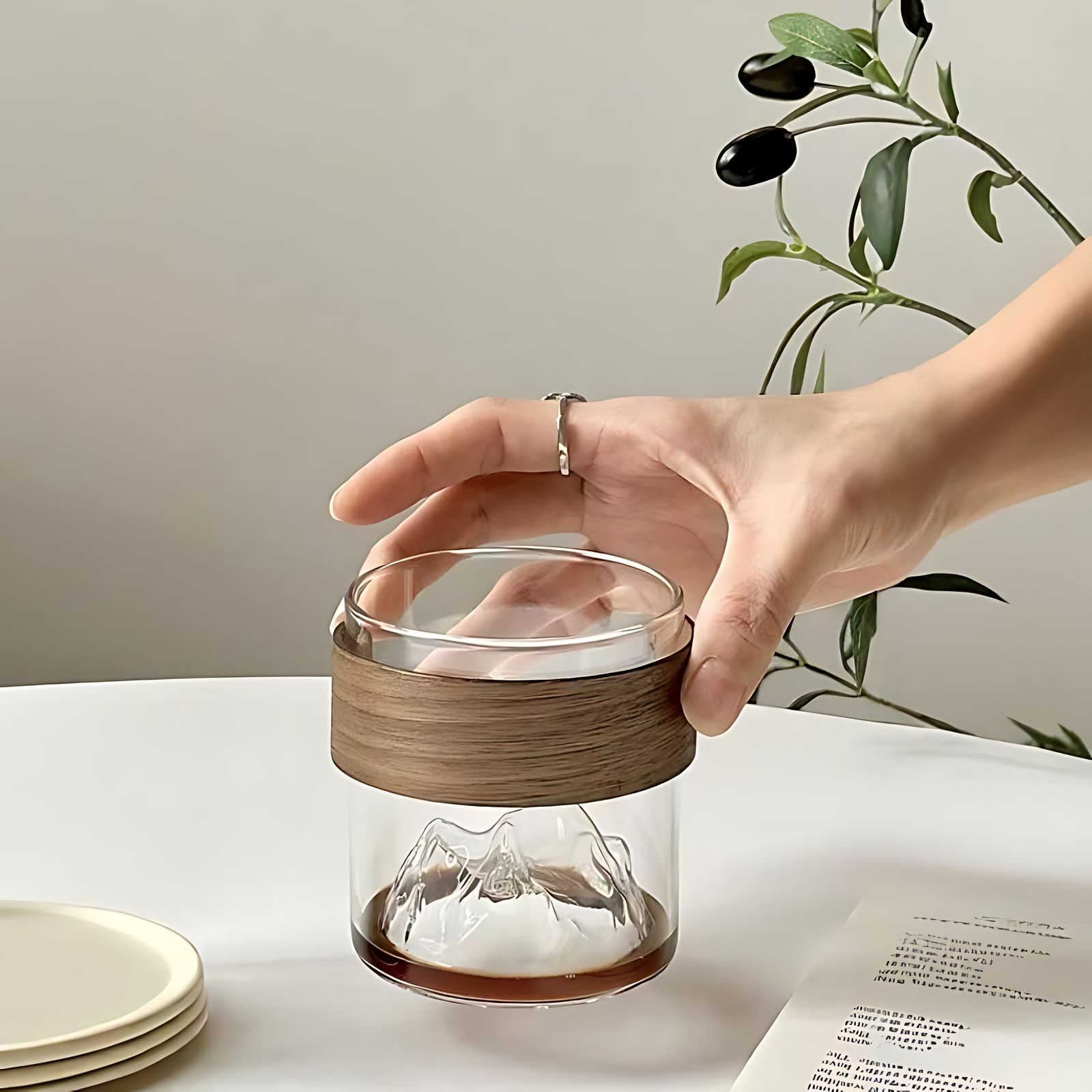 ZenPeak Mountain Glass – Japanese - Inspired Tea & Coffee Cup with Wooden Grip - All Around Casa