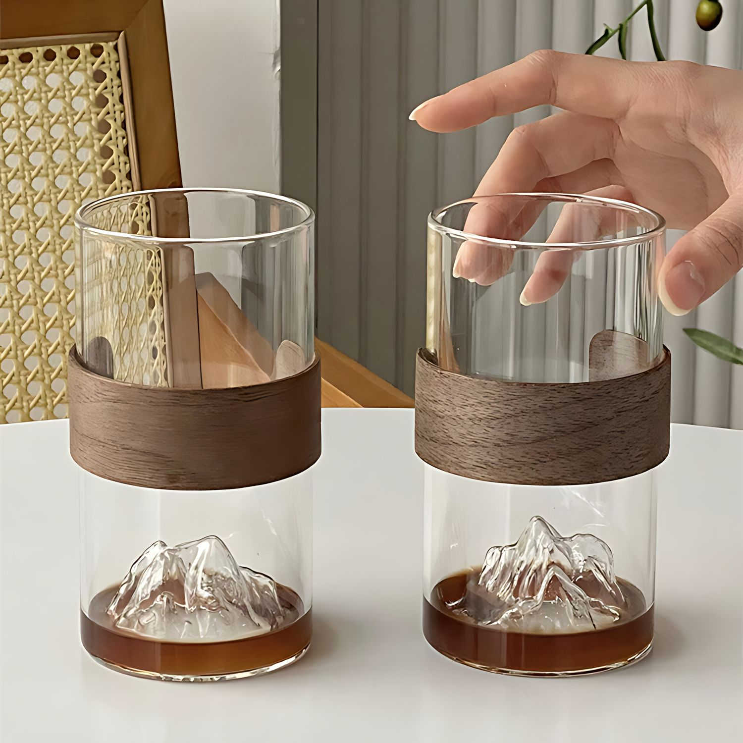 ZenPeak Mountain Glass – Japanese - Inspired Tea & Coffee Cup with Wooden Grip - All Around Casa