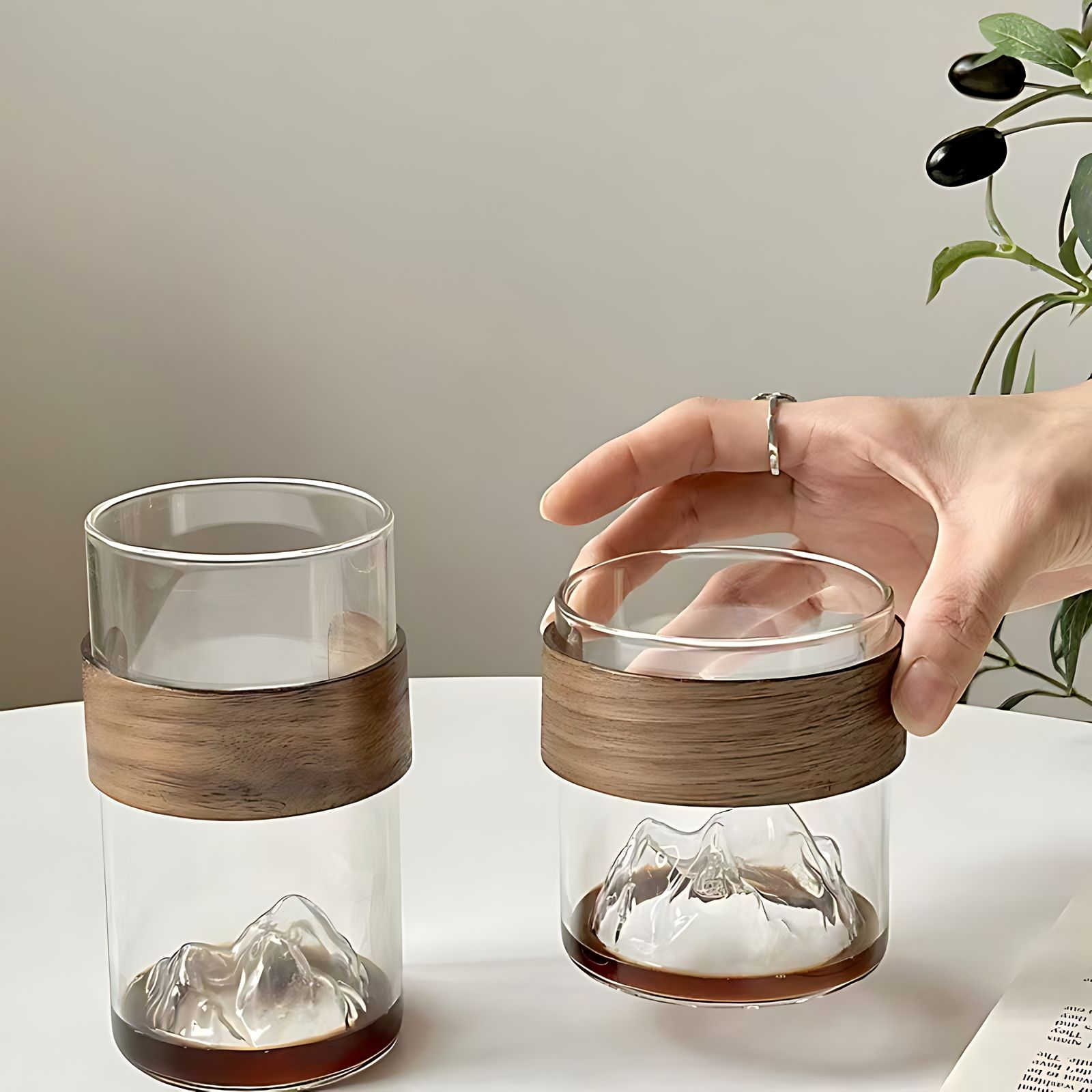 ZenPeak Mountain Glass – Japanese - Inspired Tea & Coffee Cup with Wooden Grip - All Around Casa