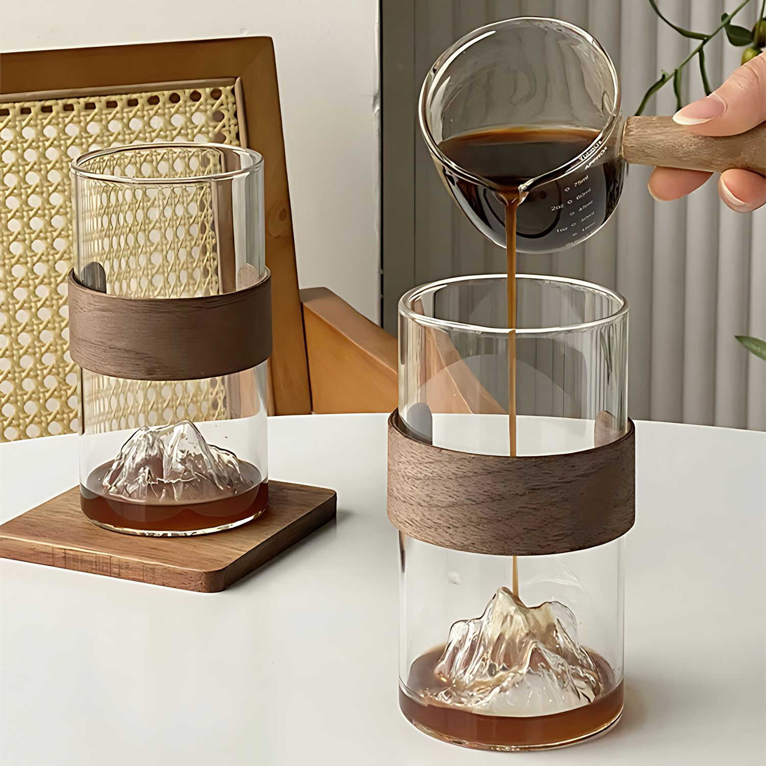 ZenPeak Mountain Glass – Japanese - Inspired Tea & Coffee Cup with Wooden Grip - All Around Casa